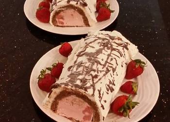 Easy Make Recipe Chocolate Strawberry Ice Cream Cake Roll Delicious Simple