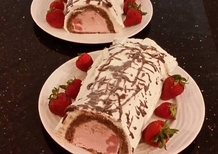 Recipe of Favorite Chocolate Strawberry Ice Cream Cake Roll