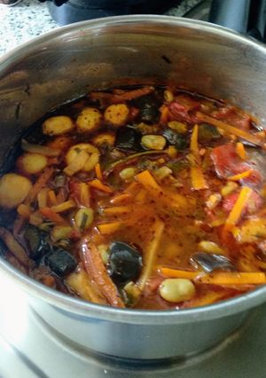 Padlizsános - paradicsomos - babos egytálétel/ leves recept fotója