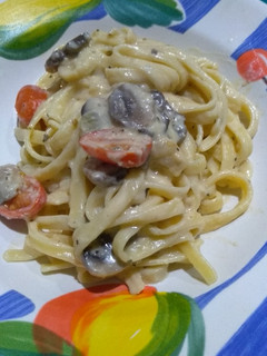Foto resep Fettuccine with Mushrooms Bechamel Sauce and Cherry Tomatoes