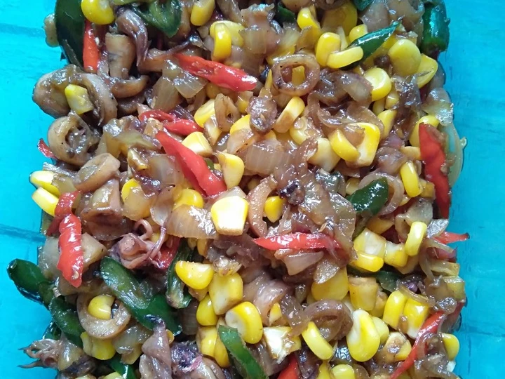 Langkah Gampang Membikin Resep  Cumi asin &amp;amp; jagung manis yang Lezat Sekali, Bikin Ketagihan
