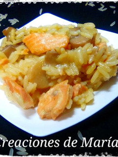 Una foto de Risotto de salmón y champiñones, sin gluten
