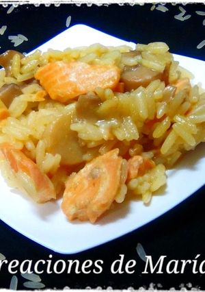 Una foto de Risotto de salmón y champiñones, sin gluten