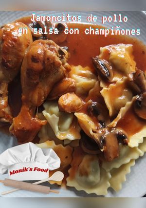 Una foto de Jamoncito de pollo en salsa con champiñones