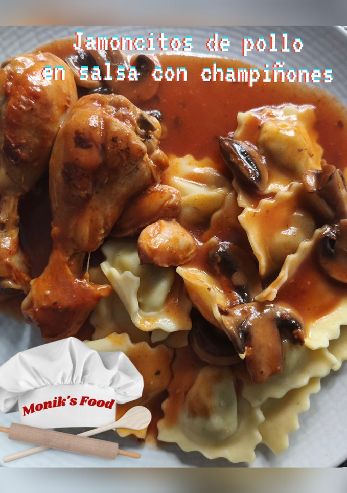 Una foto de Jamoncito de pollo en salsa con champiñones
