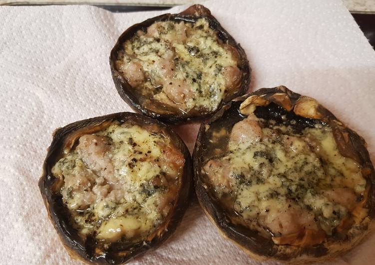 My Mushrooms stuffed with Sausage meat and Blue Stilton cheese