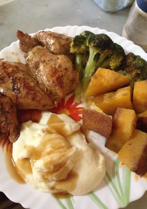 A picture of Chicken breast with pumpkin.