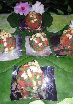 A picture of Colorful bundi ke Laddu.