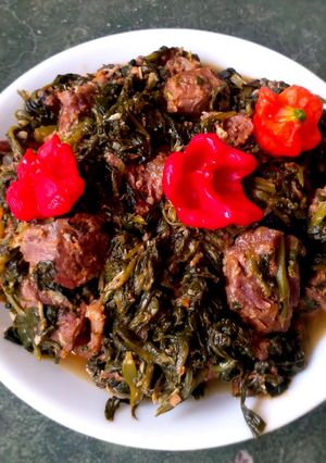 A picture of Palak (spinach) gosht.