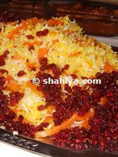 A picture of Shirin-Polow, Iranian Sweet Rice and Chicken.
