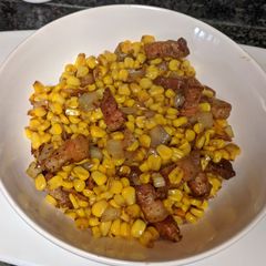 A picture of Country Style Corn and Pork Belly/Bacon.