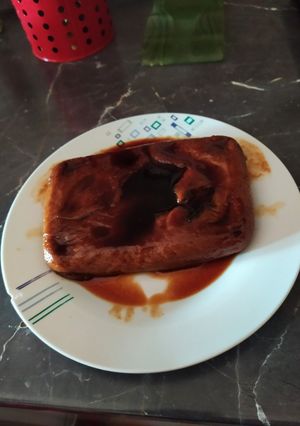 Una foto de Flan confinado al microondas