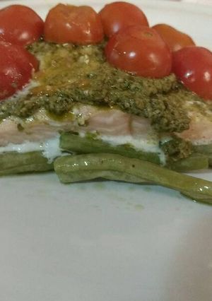 Una foto de Salmón al Pesto