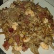 Setas con langostinos y jamón serrano