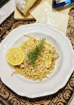 Foto resep Aglio olio seafood dgn tepung roti (bread crumbs)
