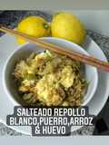 Salteado de Repollo blanco, Puerro, Arroz y Huevo