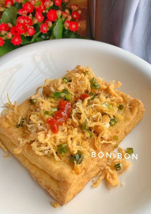 Hình của món Đậu Hũ Chiên Chà Bông Mắm Hành.