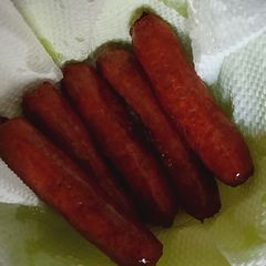A picture of Sumptuos Fried Beef Sausages using very little oil.