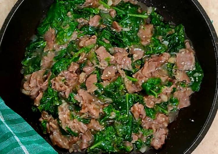 Cara Mudah Membuat Sayur Kale daging iris saus tiram Anti Gagal