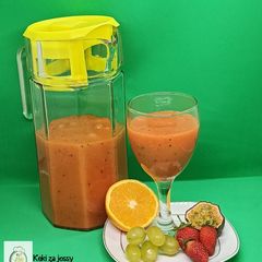 A picture of Mango, strawberry, grapes juice.....