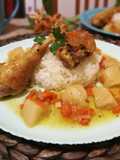 Guiso de gallo campero con nabos al limón