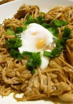 A picture of Sukiyaki-Style Pork and Enoki Mushrooms.