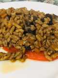 Morrón relleno con risotto de hongos