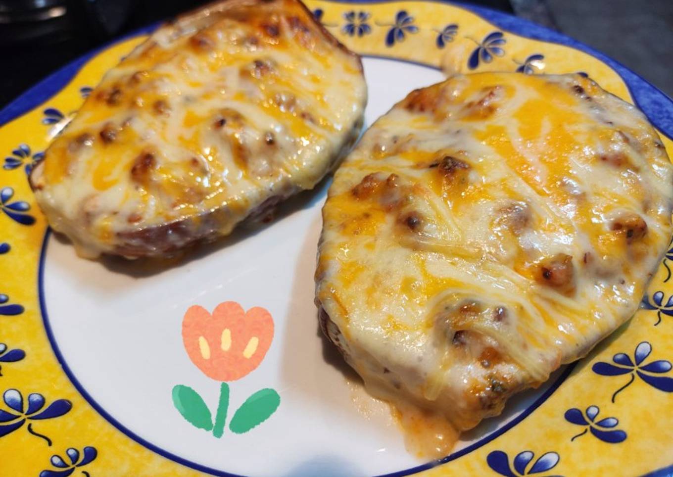 Berenjenas rellenas de pollo, zanahoria y boniato