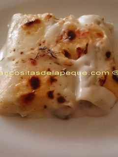 Una foto de Canelones con grelos y chorizo gratinados con queso de tetilla (exprés)