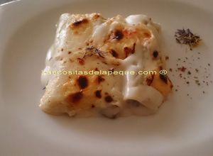 Una foto de Canelones con grelos y chorizo gratinados con queso de tetilla (exprés) 