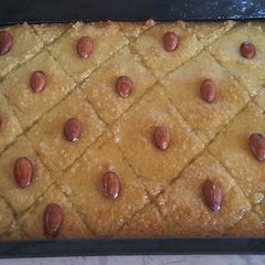 A picture of Basbousa (middle eastern sweet cake).