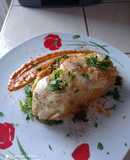 Papas rellenas de pollo y verduras