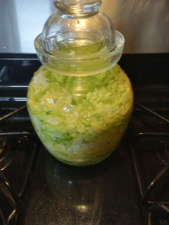 A picture of Homemade Sauerkraut in Fermentation Jar.