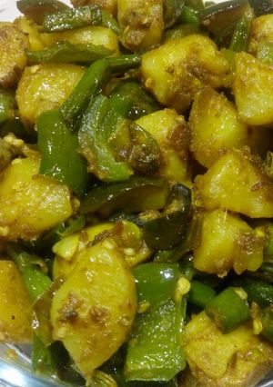 A picture of Aloo, baingan,shimla mirch and beans ki bhaji.