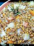 Lentil and Potato Soup Cooked in a Clay Pot