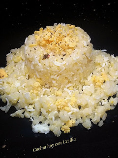 A picture of Rice with Hard-Boiled Eggs and Cheese.