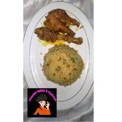 A picture of Fried rice and peppered chiken.