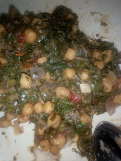 A picture of Chick Peas with Sukuma Wiki.