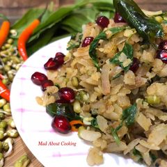 A picture of Spinach Sprouts Brown Poha – Iron Rich Breakfast.
