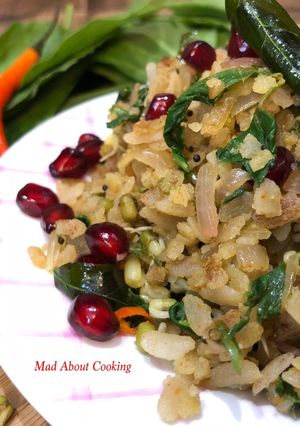 A picture of Spinach Sprouts Brown Poha – Iron Rich Breakfast.