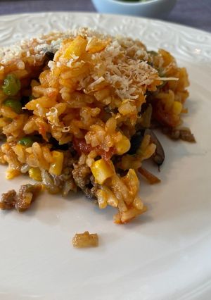 Una foto de Pastel de arroz al Pomodoro con pino #Stilepiretta