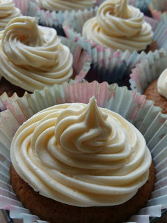 A picture of Vickys Maple Syrup Cupcakes, GF DF EF SF NF.