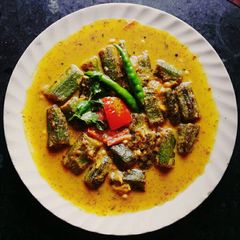 Okra in dry mango gravy A picture of Okra in dry mango gravy.