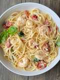 Creamy Lemon Linguini w/Shrimp Sundried tomato and basil