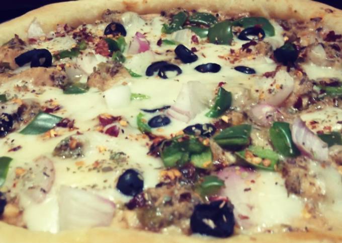 Malai boti pizza with white sauce