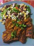 Grilled chicken with corn and kidney beans salad