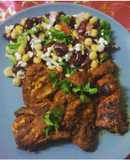 Grilled chicken with corn and kidney beans salad