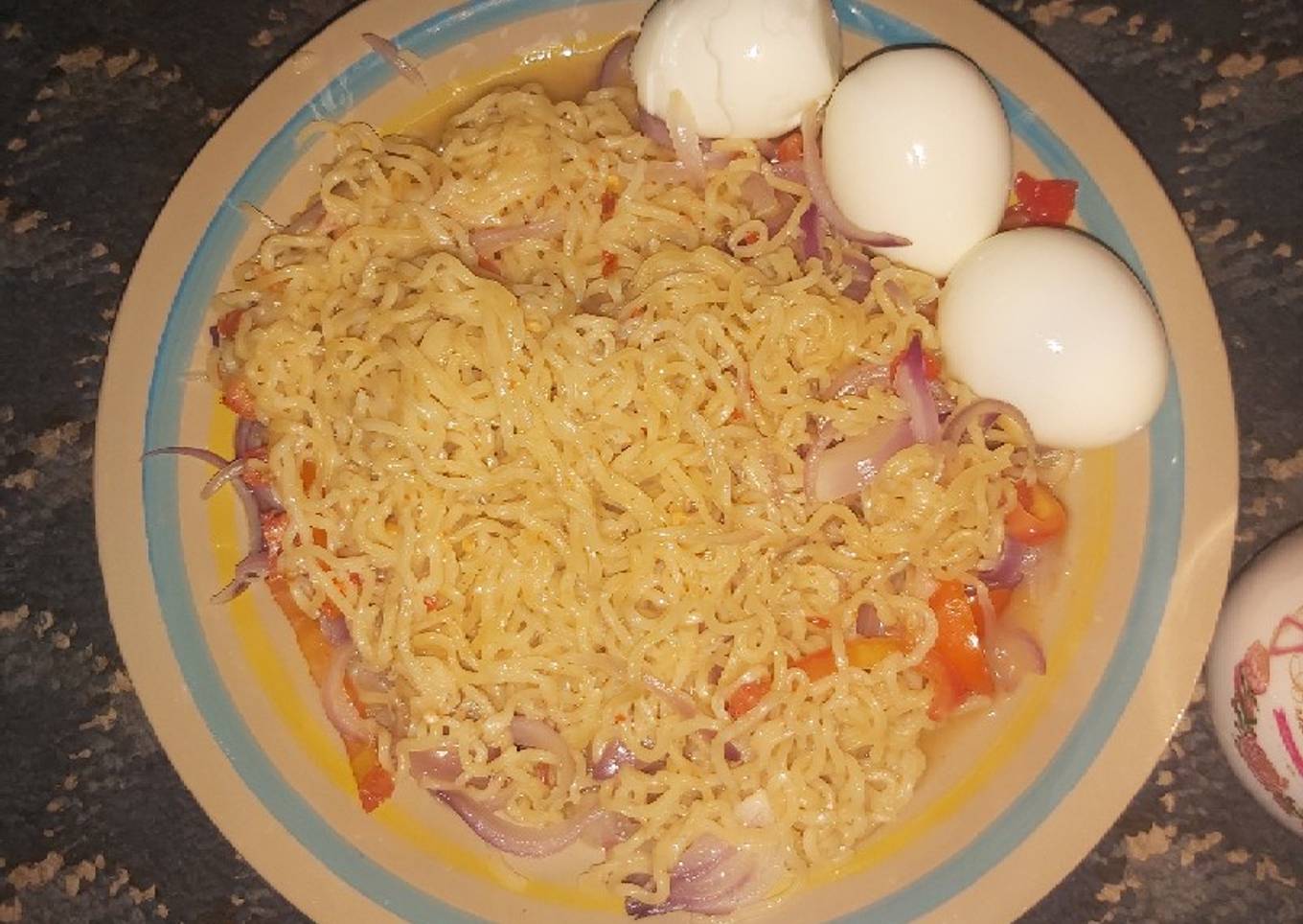 Onions Noodles with Hard Boiled Eggs