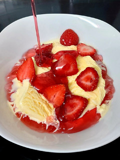 A picture of My Strawberry Jelly, Ice cream, Fresh Strawberries and Syrup 🍓.