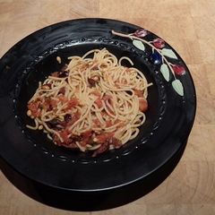 Pasta with Tomatoes, Kalamata Olives, and Goat Cheese A picture of Pasta with Tomatoes, Kalamata Olives, and Goat Cheese.
